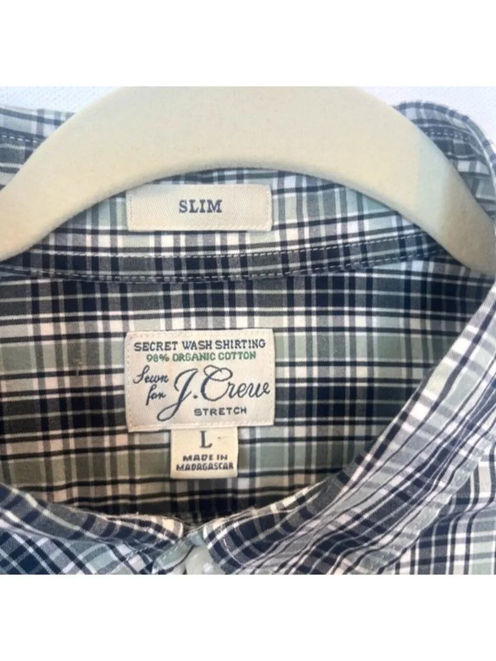 J.CREW Mens Button Down Organic Cotton Plaid Slim Shirt Large Business Casual